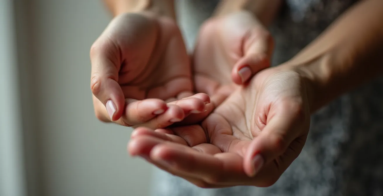 Vue détaillée en macro des mains montrant la texture de la peau lors d'une contraction musculaire