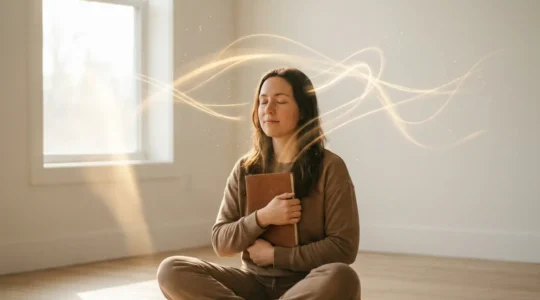 Personne en méditation avec représentation artistique des connexions neuronales actives