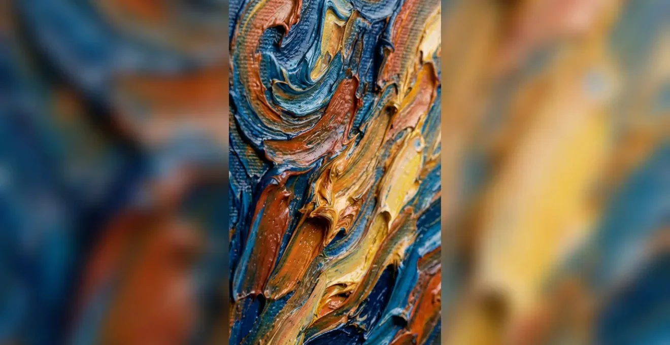 Gros plan sur une texture de peinture abstraite avec des couches de couleurs vives et des coups de pinceau visibles