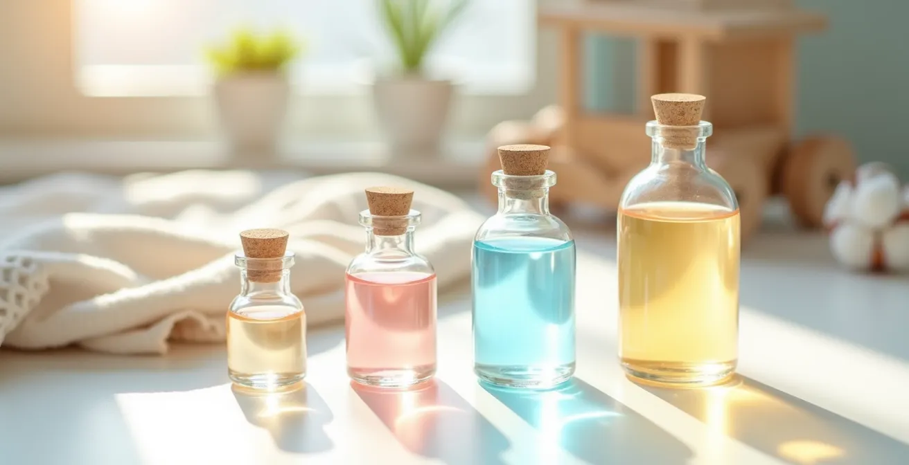 Collection d'hydrolats dans des flacons transparents pour soins enfants