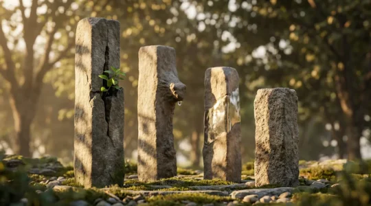 Composition artistique représentant quatre piliers symboliques soutenant un équilibre mental harmonieux