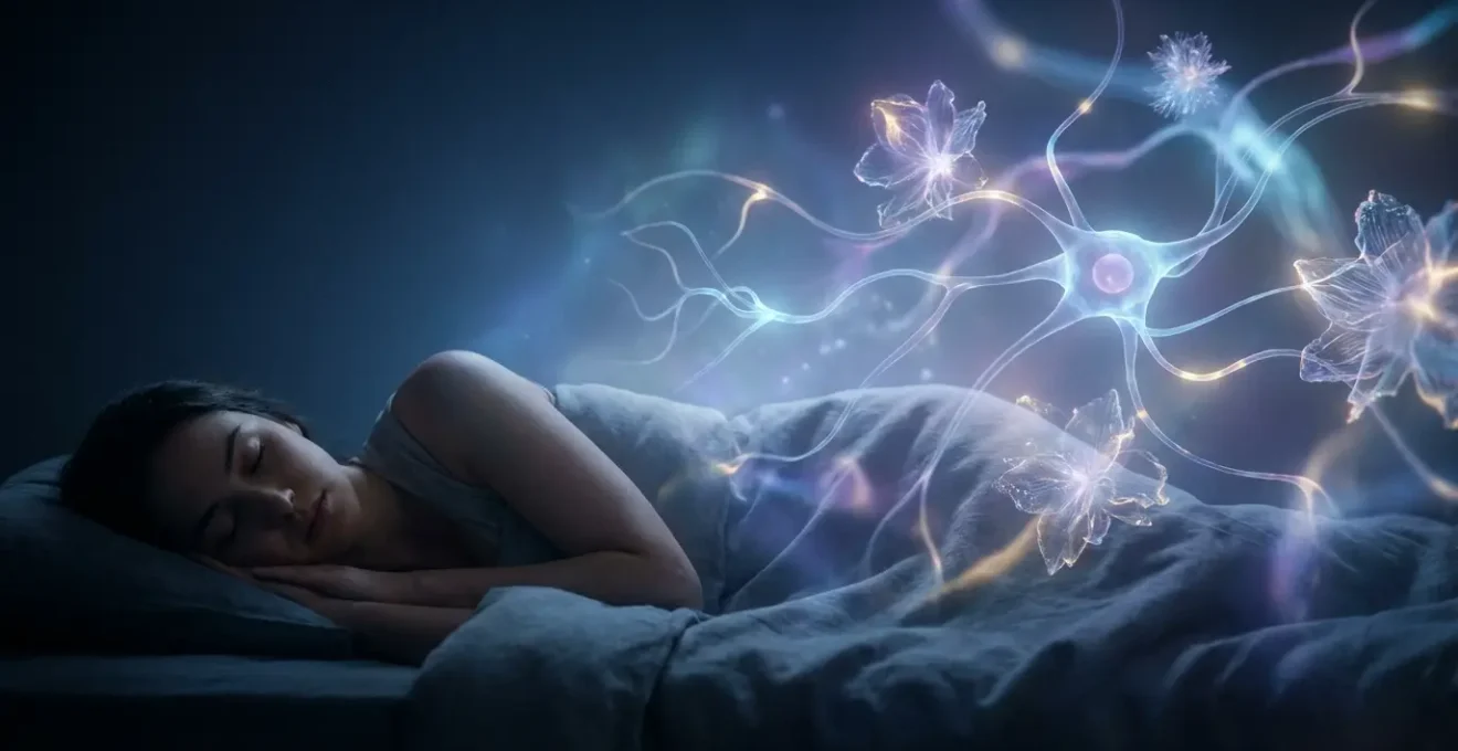 Représentation visuelle du sommeil paradoxal et de son rôle dans la santé mentale avec activité cérébrale et ondes oniriques