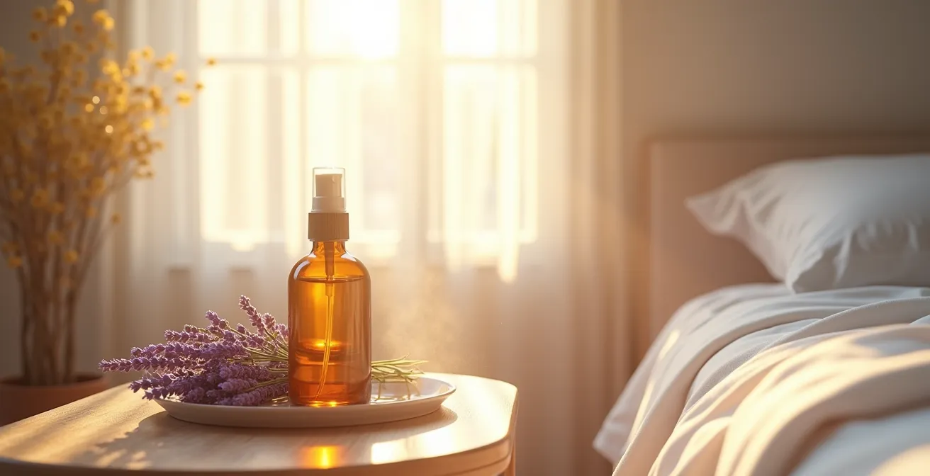 Ambiance de chambre apaisante avec brume de lavande naturelle