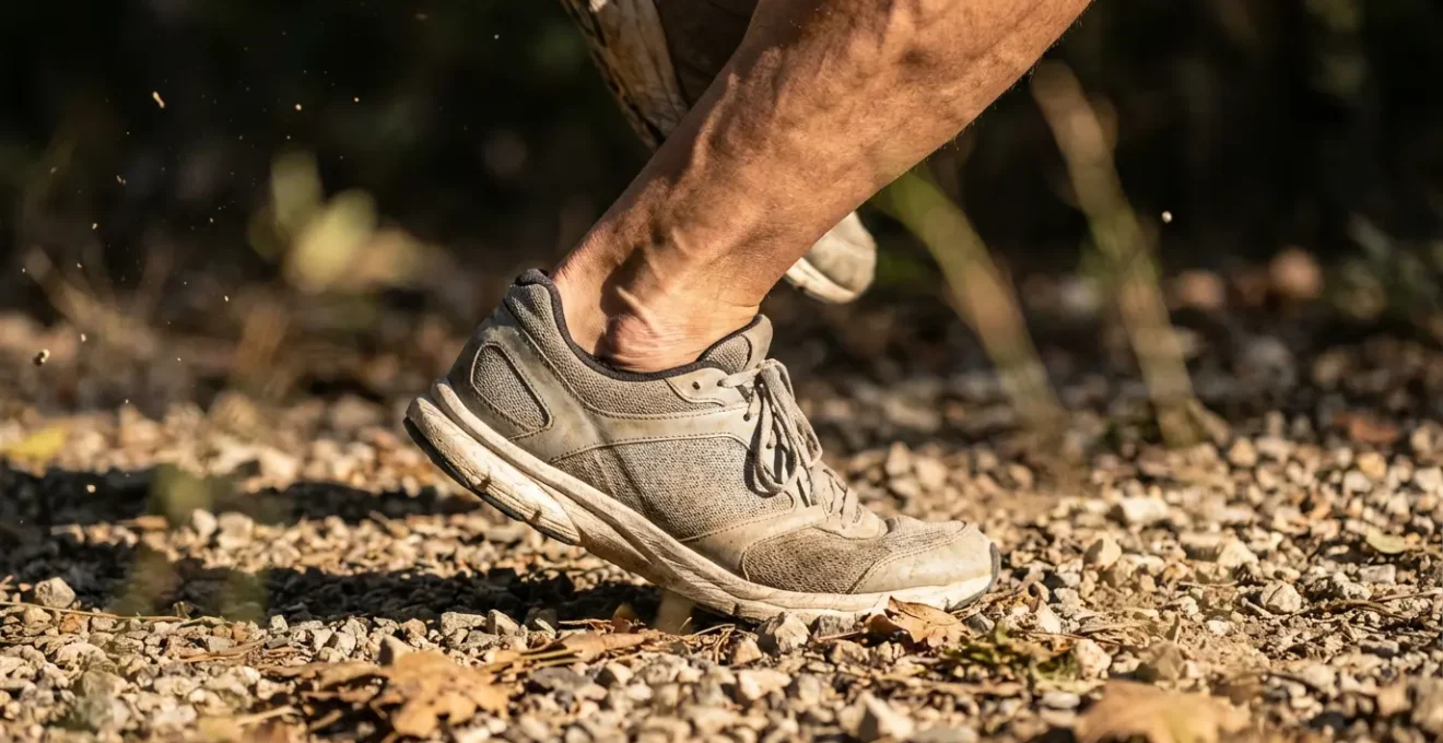 Vue latérale du déroulé correct du pied et de la posture de marche active